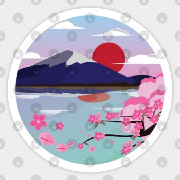 Mount Fuji sakura Sticker by Rakos_merch